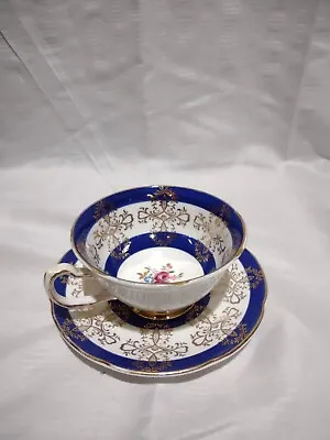 Buy ROYAL GRAFTON China England Gold Blue Band FLOWERS Center Cup & Saucer #4206 • 24.13£