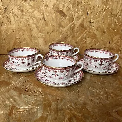 Buy 4 X Vintage Spode China Fleur De Lys Red Y7481 Wide Tea Cup & Saucer • 49.99£