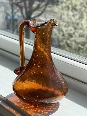 Buy Antique Amber Crackle Glass Pitcher 5” • 10.55£