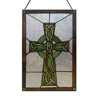 Buy Stained Glass Window Panel Celtic Cross Rectangular Mid-Century Modern Hanging • 106.09£