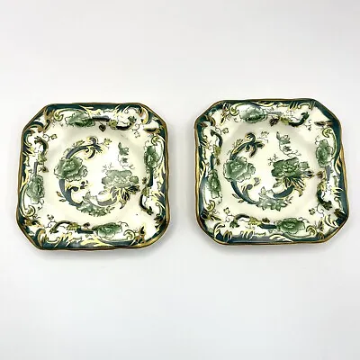 Buy Pair Of Vintage Masons Mandalay Chartreuse Ironside Green Gold Square Ashtrays • 35.69£