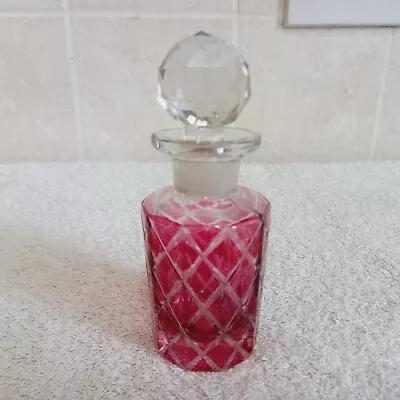 Buy Vintage Rose Coloured Scent Bottle, With Clear Cut Glass Stopper • 6.99£