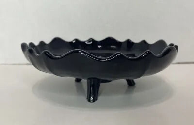 Buy Black Amethyst Milk Glass 3 Footed Scalloped Bowl Goth Halloween • 15.36£