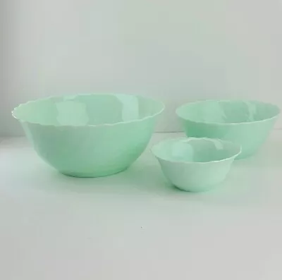 Buy French Vintage Arcopal 3x Serving Bowls Dishes Table Serving Green Party  Plates • 25£