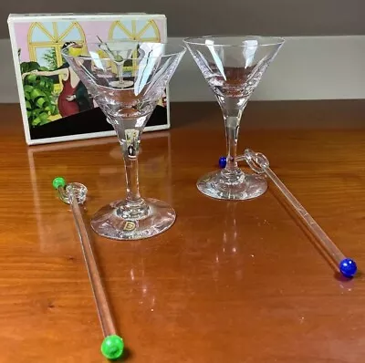 Buy Pair Dartington Crystal American Style Cocktail Glasses & Stirrers Frank Thrower • 26.99£