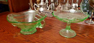 Buy Small Art Deco Green Glass Vase & Small Cake Stand • 24.95£