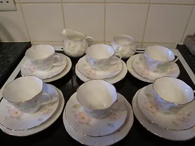 Buy Vintage Queens China Mellisa Trios Cups Saucers Plates Milk Jug & Sugar Bowl • 25£