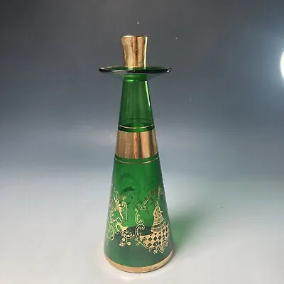 Buy Vintage Bohemia Glass Green & Gilt Decanter Or Candle Holder • 14.95£