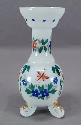 Buy Late 18th Century Bohemian Enameled Dragonflies & Floral Opaline Glass Vase • 119.88£