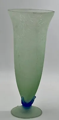 Buy Vintage Sea Foam Crackle Trumpet Glass Vase Blue Flower Stem Bottom 10 1/2  • 28.72£
