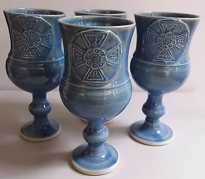 Buy Orkney Porcelain Studio Pottery Goblets. Celtic Cross Design. Blue. Set Of 4 VGC • 35£