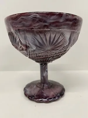 Buy Antique Victorian Amethyst Marbled Malachite  Slag Pressed Glass Pedestal Bowl • 40£