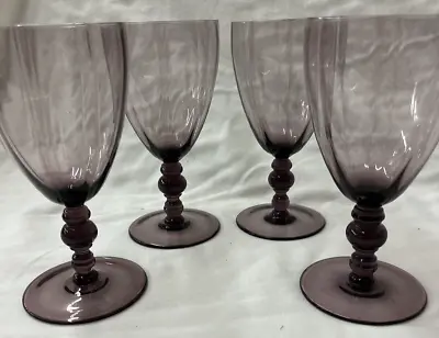 Buy SET OF FOUR Purple / Amethyst Footed Goblets / Glasses 6 1/4  Tall; Delicate • 17.10£
