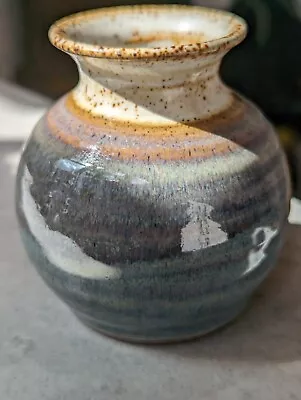 Buy Studio Pottery Vase With Beautiful Multi Coloured Glaze. • 6.99£