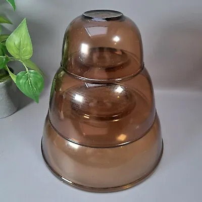Buy Vintage Smokey Brown Glass Vision Pyrex Graduated Cinderella Mixing Bowls  X 3 • 32£