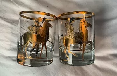 Buy Antique Pair Of Heavy Bottom Whisky Glasses Gold Etched • 250£