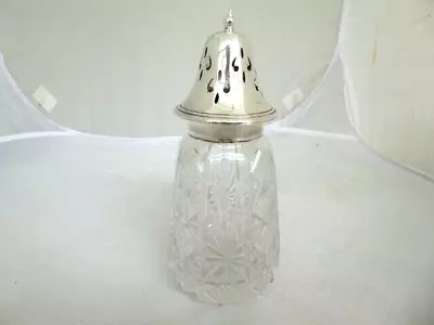 Buy C1920 Heavy Quality Facet Cut Glass Crystal Sugar Shaker Sifter Silver Plate Lid • 12.99£