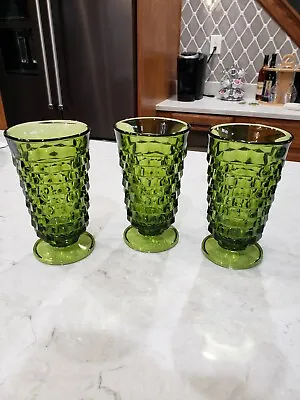 Buy Indiana Glass Whitehall Green Avocado Cubist Iced Tea Water Footed Tumblers Set • 23.74£