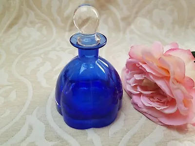 Buy Cobalt Blue Glass Large Vintage Perfume Bottle Scalloped Round Shape 14cm Tall • 12£