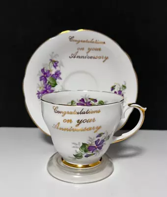 Buy DUCHESS Bone China Violets Anniversary 921 Gold Rim Tea Cup & Saucer Set England • 23.24£