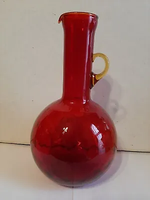 Buy Vintage Ruby Red & Amber Tall Glass Pitcher Ewer Excellent Condition LOOK! • 28.84£