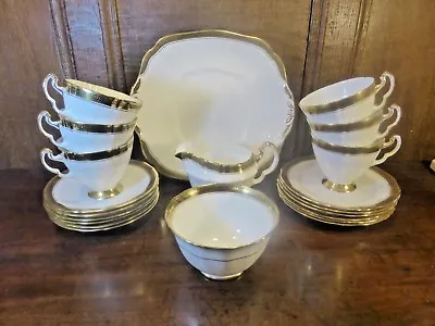 Buy EXC. Adderley  GREEK KEY  WHITE & GOLD 21 Pc TEASET 1st  Cups/saucers/plat    • 36.95£