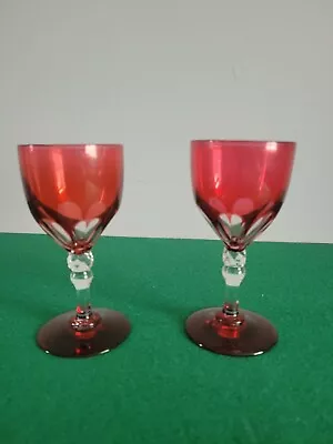 Buy ANTIQUE CRYSTAL Bohemian Ruby Red WINE GLASSES  • 40£