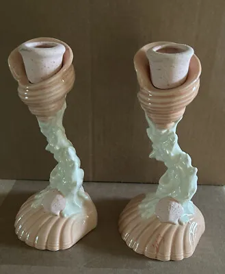 Buy Vintage Pottery Shell And Coral Candlesticks Set Of Two (2) • 17.13£