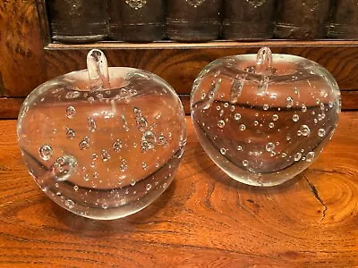 Buy Pair Of Vintage Clear Bubble Glass Apple Paperweights Ornaments • 30£