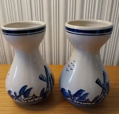 Buy 2 X Vintage Ceramic Hyacinth Bulb Vases Blue White Dutch Style Design  • 8£