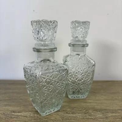 Buy 2 X Vintage Cut Glass Clear Crystal Square Decanter 17cm VGC • 18.99£