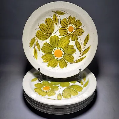 Buy 6x J & G Meakin Plates 70's Padua Studio Stone Floral Ochre Green Dinner Plates • 29.90£