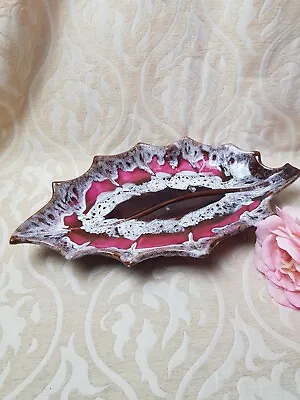 Buy Vallauris Pottery Fat Lava Dish Leaf Brown Pink White  • 16£