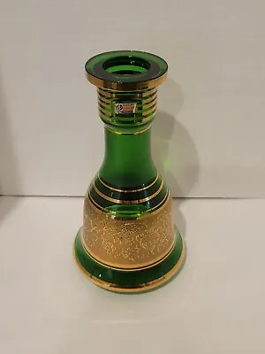Buy Vintage Bohemian Czechoslovakia Vase Green & Gold Glass Bell Base • 47.94£