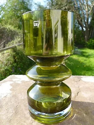 Buy 70s Cased Olive Green Hooped Glass Vase Tamara Aladin Riihimaen Lasi Riihimaki • 50£