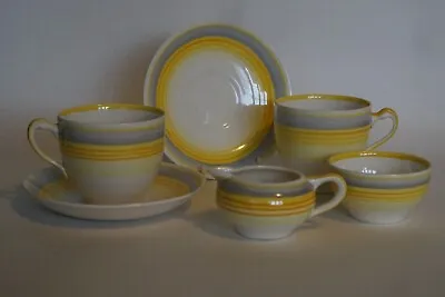 Buy Grays Pottery ART DECO Yellow & Grey Banded Part Tea For Two - Patt. A1280 C1934 • 27.95£