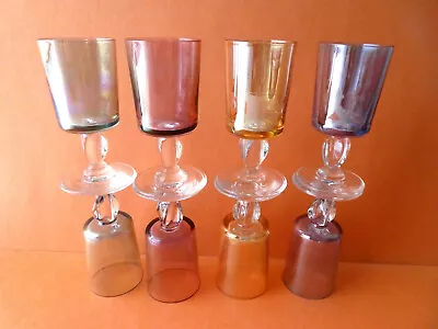 Buy Vintage Bohemian Crystal Iridescent Cordial Stemmed Multi Colored Glasses • 61.77£