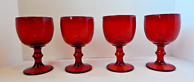 Buy Ruby Red Water Pedestal Goblet Drinking Glasses Set Of 4 • 33.73£