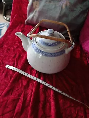 Buy Vintage Chinese Porcelain  Rounded Teapot With Wicker Handles. • 19.99£