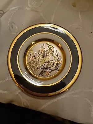 Buy Japanese Chokin Art Collectible Plate 24k Gold Trim, Two Peacock Design • 5£
