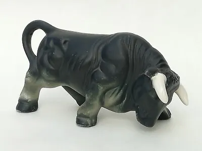 Buy Black Muscular Bull With Horns Vintage Ceramic Figurine Ornament Made In Japan • 24.99£