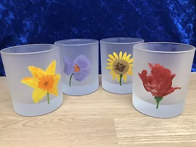 Buy Vintage Set Of 4 DARTINGTON Designs, Hand Painted Floral, Frosted Glass Tumblers • 18.99£