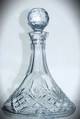 Buy Vintage Lead Crystal Cut Glass Wide Based Ships Decanter - 28cm, 2kg • 30£