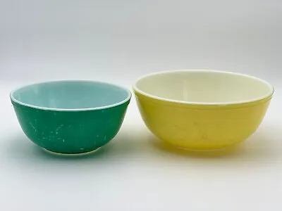 Buy Vintage Pyrex Glass Mixing Bowls 2-Piece Set 2.5qt Green 403, 4qt Yellow 402 USA • 42.63£
