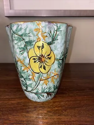 Buy Vintage Hand Painted Vase Pottery Made In Italy- Floral Pansies- Gold Accents • 18.97£