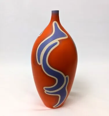 Buy Orange And Blue Abstract Swirl Matt Stoneware Vase • 69.99£