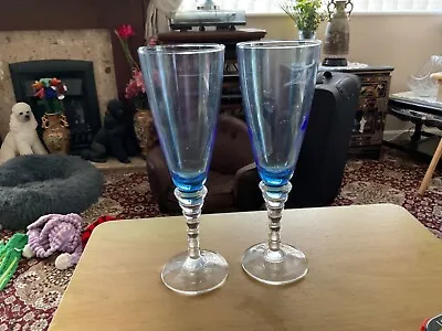 Buy Vintage Pair Of Beautiful Cobalt Blue Spiral Stemmed Wine Glasses • 6.99£