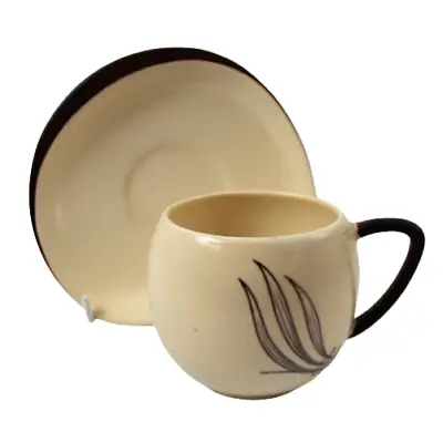 Buy Carlton Ware Windswept Cup And Saucer Brown Cream Vintage • 15£