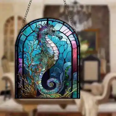 Buy Seahorse Stained Glass Mosaic Effect Sun Catcher Hanging Plaque Sign - Large • 15.99£
