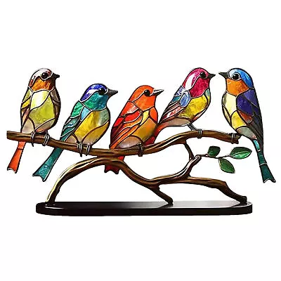 Buy Stained Glass Birds On Branches Desktop Ornaments Flat Bird Sculpture In Met T7T • 11.23£